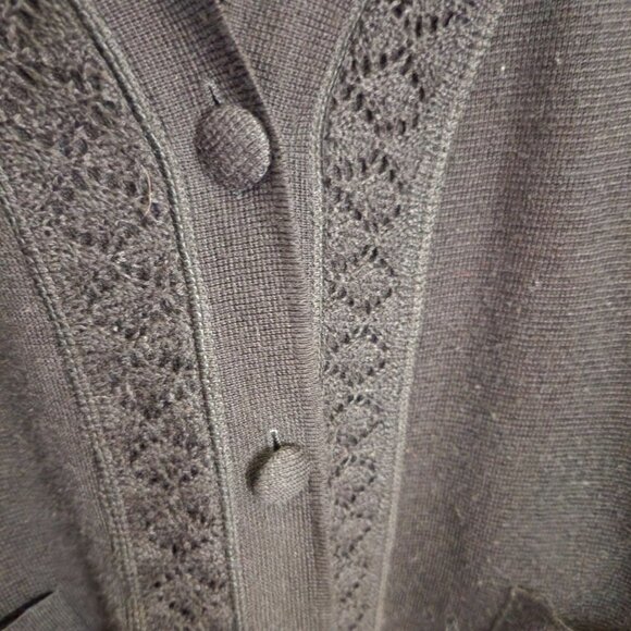 Moda Made In Italy Black Wool Blend Long Line V Neck Cardigan Sweater Size XL - Picture 4 of 7